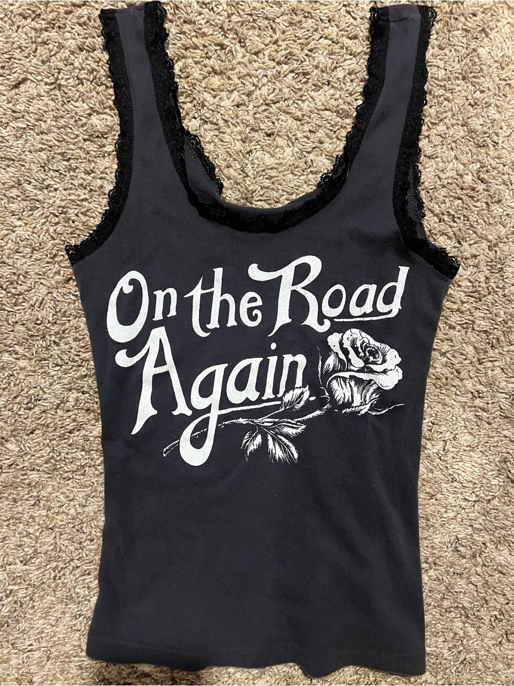 Bandit Brand Black 'On the Road Again' Lace-Trim Tank Top 90’s Harley Davidson M